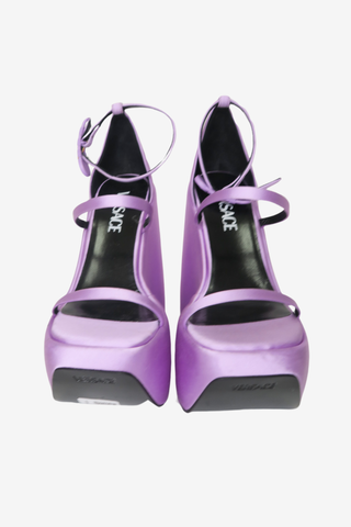Versace Medusa Insignia Satin Sandals sz 36 - Designer Pumps at The Find Luxury Resale - Vancouver, Canada
