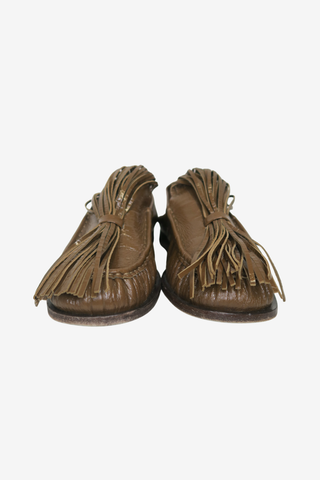 Dries Van Noten Leather Fringe Trim Accent Loafers sz 38 - Designer Flats at The Find Luxury Resale - Vancouver, Canada