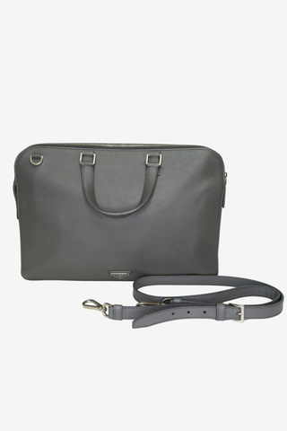 Prada Grey Saffiano Leather Briefcase - Designer handbag at The Find Luxury Resale - Vancouver, Canada
