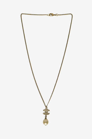Chanel Faux Pearl & Strass CC Drop Pendant Necklace - Designer Necklaces at The Find Luxury Resale - Vancouver, Canada