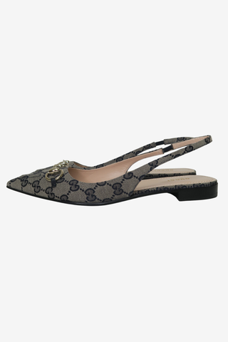 Gucci GG Canvas Canvas Slingback Flats sz 38.5 - Designer Flats at The Find Luxury Resale - Vancouver, Canada