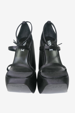 Versace Medusa Insignia Satin Sandals sz 35 1/2 - Designer Pumps at The Find Luxury Resale - Vancouver, Canada