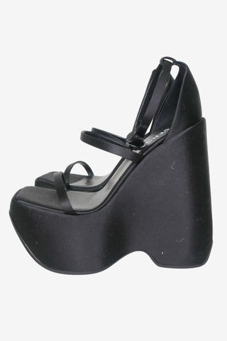Versace Medusa Insignia Satin Sandals sz 35 1/2 - Designer Pumps at The Find Luxury Resale - Vancouver, Canada