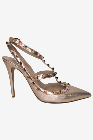Valentino Rockstud Accents Patent Leather T-Strap Pumps sz 39 - Designer shoes at The Find Luxury Resale - Vancouver, Canada