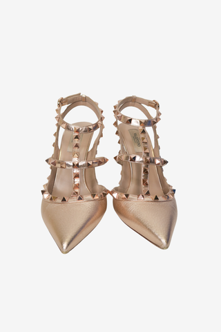 Valentino Rockstud Accents Patent Leather T-Strap Pumps sz 39 - Designer shoes at The Find Luxury Resale - Vancouver, Canada