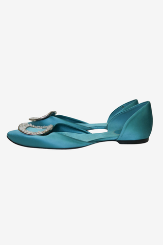 Roger Vivier Satin Crystal Flats Sz 37 - Designer Flats at The Find Luxury Resale - Vancouver, Canada