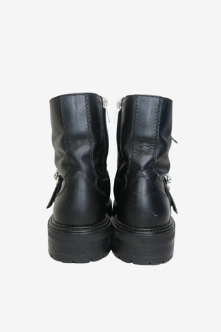 Jimmy Choo Leather Crystal Embellishments Combat Boots sz 39 - Designer shoes at The Find Luxury Resale - Vancouver, Canada