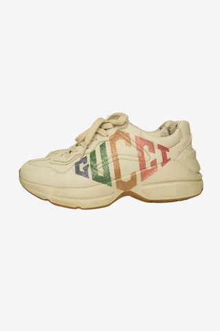 Gucci Leather Printed Chunky Sneakers sz 37.5 - Designer shoes at The Find Luxury Resale - Vancouver, Canada