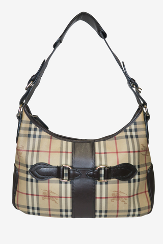 Burberry Haymarket Check Buckle Shoulder Bag - Designer Handbags at The Find Luxury Resale - Vancouver, Canada