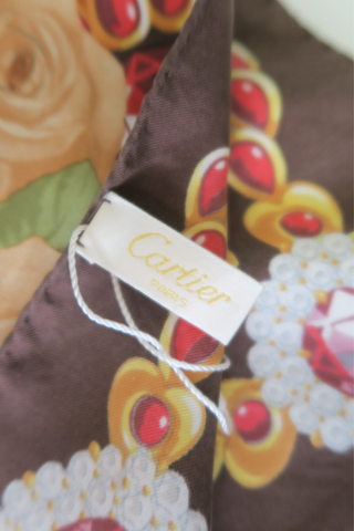 Cartier Rose Print Silk Scarf - Designer scarf at The Find Luxury Resale - Vancouver, Canada