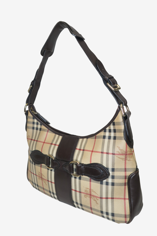 Burberry Haymarket Check Buckle Shoulder Bag - Designer Handbags at The Find Luxury Resale - Vancouver, Canada