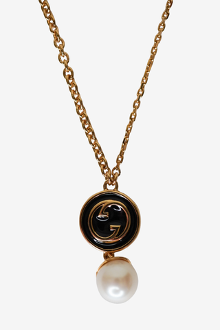 Gucci Faux Pearl & Enamel Pendant Necklace