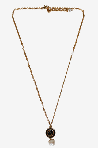 Gucci Faux Pearl & Enamel Pendant Necklace