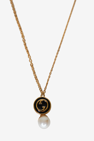 Gucci Faux Pearl & Enamel Pendant Necklace