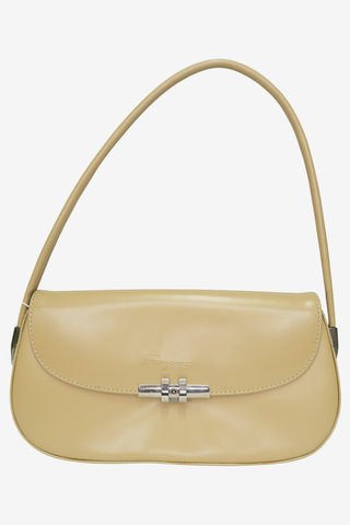 Salvatore Ferregamo Beige Leather Shoulder Bag - Designer handbag at The Find Luxury Resale - Vancouver, Canada
