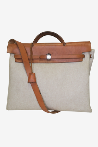 Hermes Toile H & Vache Hunter Herbag 39 - Designer handbag at The Find Luxury Resale - Vancouver, Canada