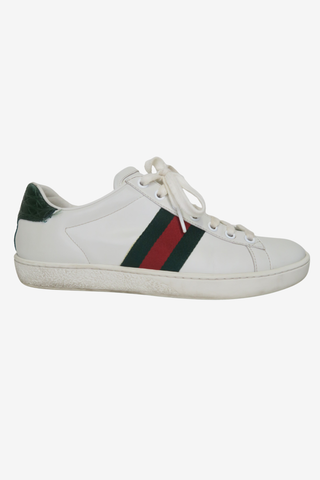 Gucci Web Accent Leather Sneakers sz 37 - Designer sneakers at The Find Luxury Resale - Vancouver, Canada