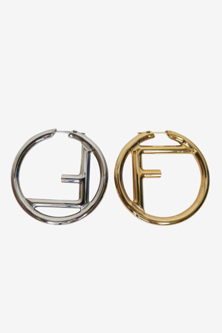 Fendi Two-Tone F Is Fendi Hoop Earrings - Designer Earrings at The Find Luxury Resale - Vancouver, Canada