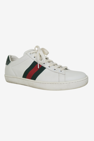 Gucci Web Accent Leather Sneakers sz 37 - Designer sneakers at The Find Luxury Resale - Vancouver, Canada
