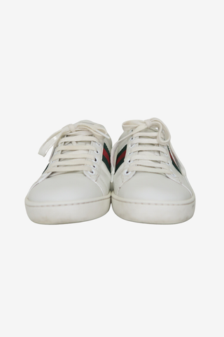 Gucci Web Accent Leather Sneakers sz 37 - Designer sneakers at The Find Luxury Resale - Vancouver, Canada