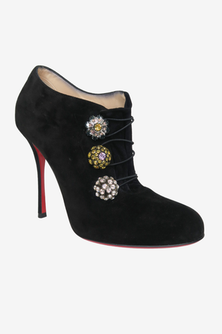 Christian Louboutin Suede Crystal Embellishment Pumps Sz 37 - Designer shoes at The Find Luxury Resale - Vancouver, Canada