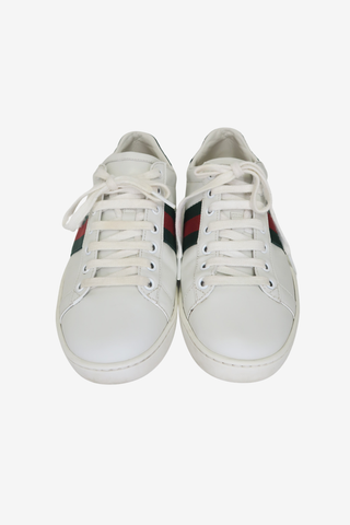Gucci Web Accent Leather Sneakers sz 37 - Designer sneakers at The Find Luxury Resale - Vancouver, Canada