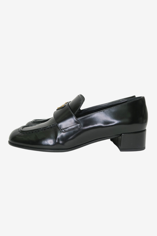 Prada Metal Triangle Leather Loafers sz 38 - Designer Loafer at The Find Luxury Resale - Vancouver, Canada