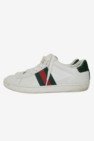 Gucci Web Accent Leather Sneakers sz 37 - Designer sneakers at The Find Luxury Resale - Vancouver, Canada