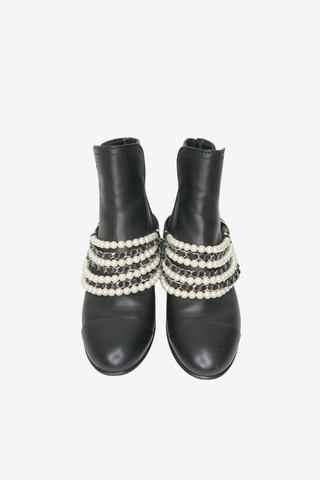Chanel 2018 Interlocking CC Logo Moto Boots - Designer shoes at The Find Luxury Resale - Vancouver, Canada