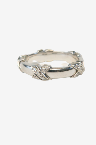 Tiffany & Co. Signature X Diamond Station Band 18K White Gold Ring - Designer Ring at The Find Luxury Resale - Vancouver, Canada