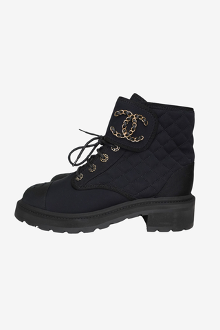 Chanel Quilted Nylon Combat Boots sz 41 - Designer boots at The Find Luxury Resale - Vancouver, Canada