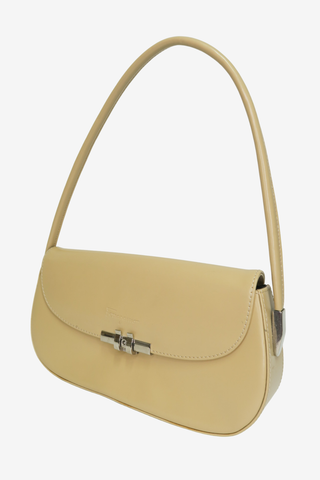 Salvatore Ferregamo Beige Leather Shoulder Bag - Designer handbag at The Find Luxury Resale - Vancouver, Canada