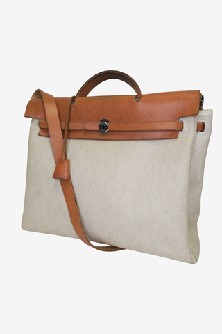 Hermes Toile H & Vache Hunter Herbag 39 - Designer handbag at The Find Luxury Resale - Vancouver, Canada