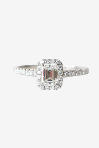 Tiffany & Co. Soleste Emerald Cut 0.43 ct Halo Engagement Ring - Designer Rings at The Find Luxury Resale - Vancouver, Canada