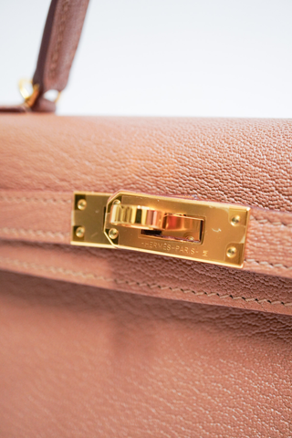 Hermès Quebracho Chèvre Mini Kelly 20 II Gold Hardware - Designer Handbags at The Find Luxury Resale - Vancouver, Canada