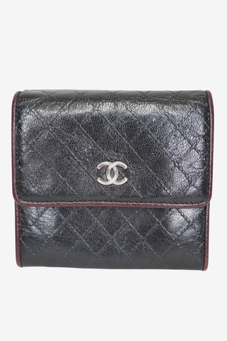 Chanel Black/Burgundy Leather Diamond Stitch French Wallet