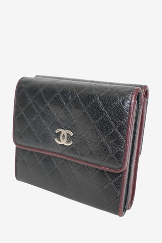 Chanel Black/Burgundy Leather Diamond Stitch French Wallet