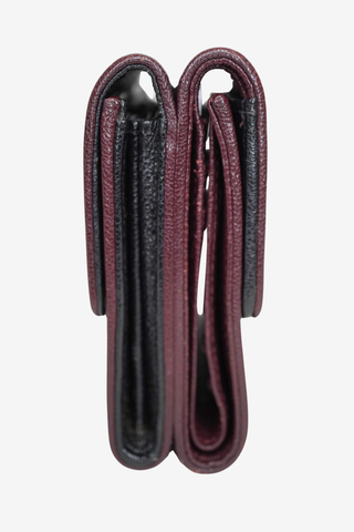 Chanel Black/Burgundy Leather Diamond Stitch French Wallet