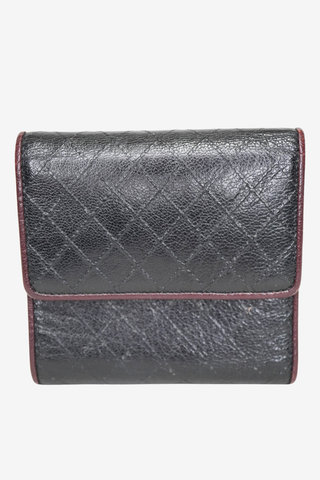 Chanel Black/Burgundy Leather Diamond Stitch French Wallet