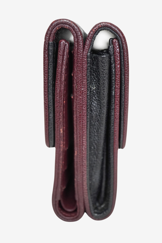 Chanel Black/Burgundy Leather Diamond Stitch French Wallet