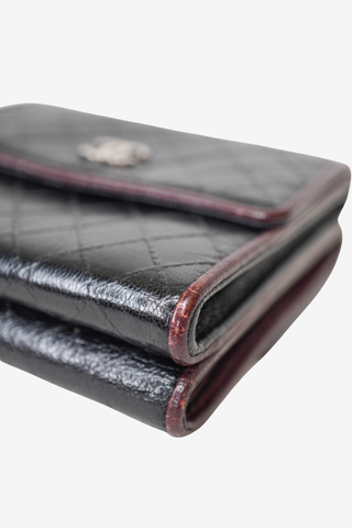 Chanel Black/Burgundy Leather Diamond Stitch French Wallet