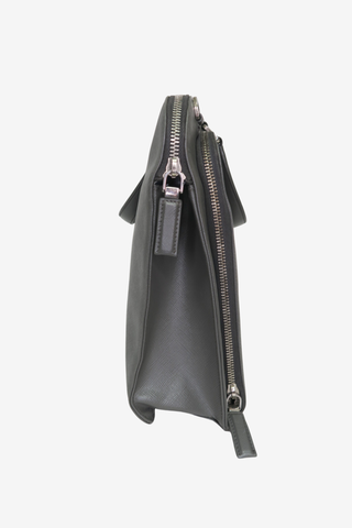 Prada Grey Saffiano Leather Briefcase - Designer handbag at The Find Luxury Resale - Vancouver, Canada