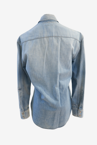 Saint Laurent Distressed Denim Shirt - Designer shirt at The Find Luxury Resale - Vancouver, Canada