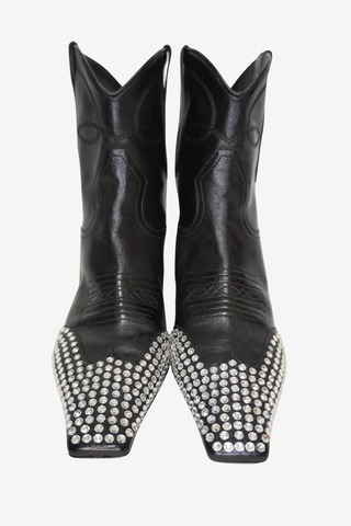 Khaite Leather Crystal Embellished Western Boots sz 38 - Designer boots at The Find Luxury Resale - Vancouver, Canada