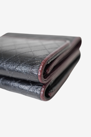 Chanel Black/Burgundy Leather Diamond Stitch French Wallet