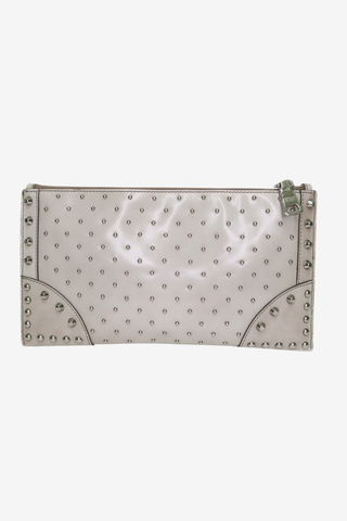 Prada Grey Studded Clutch - Designer clutch at The Find Luxury Resale - Vancouver, Canada