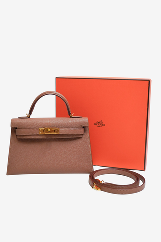 Hermès Quebracho Chèvre Mini Kelly 20 II Gold Hardware - Designer Handbags at The Find Luxury Resale - Vancouver, Canada