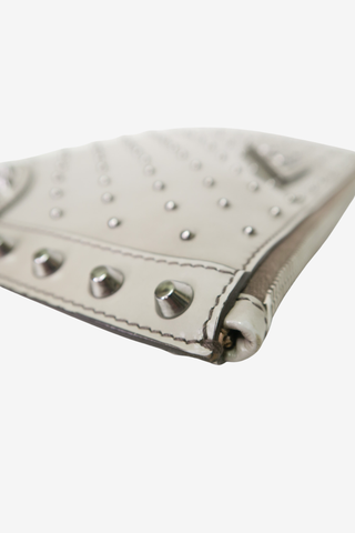 Prada Grey Studded Clutch - Designer clutch at The Find Luxury Resale - Vancouver, Canada