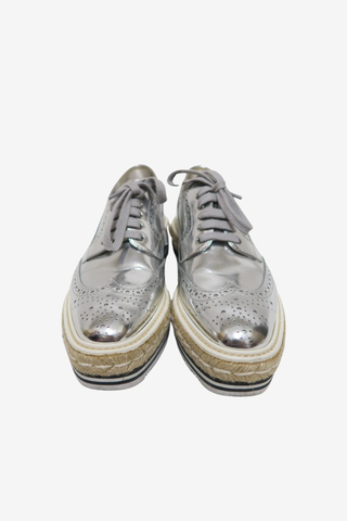 Prada Silver Platform Oxfords sz 37.5 - Designer Loafers at The Find Luxury Resale - Vancouver, Canada