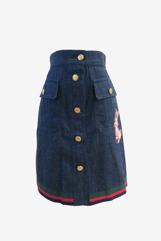 Gucci Embroidered Accent Denim Skirt sz 38 - Designer Skirt at The Find Luxury Resale - Vancouver, Canada